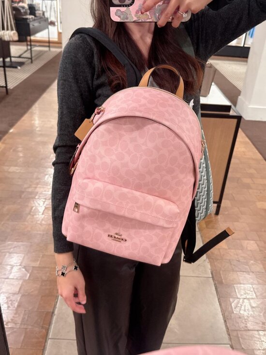NWT Coach CEF46 Taylor Small Backpack In Signature Canvas With Charms pink main image 4